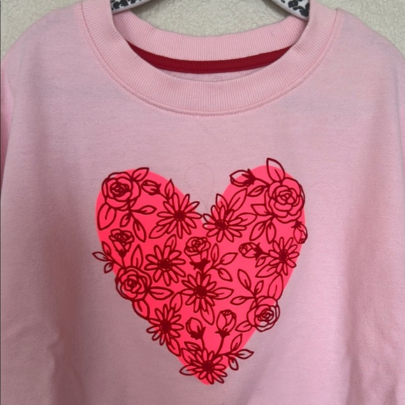 Girls Pink Sweatshirt with Floral Heart Design - Picture 2 of 4